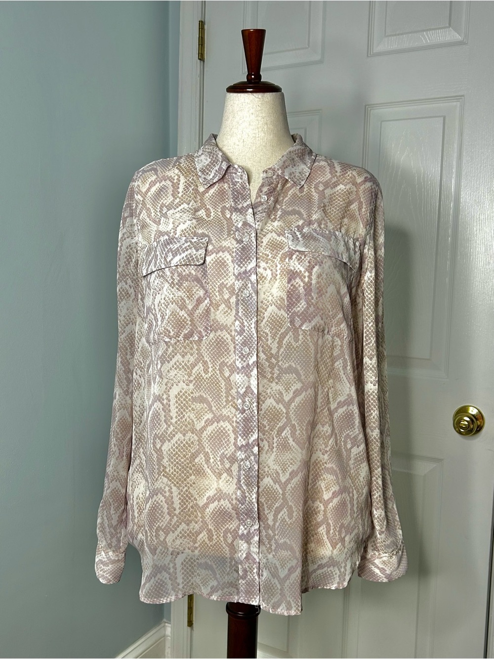 White House Black Market Semi-Sheer Snakeskin Print Blouse